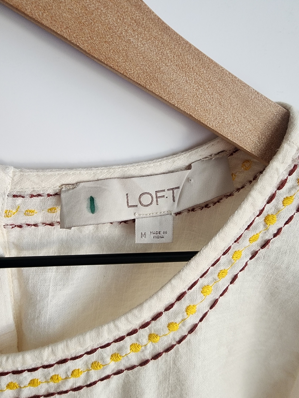 LOFT Cream Peasant Blouse with Burgundy, Pink and Yellow Floral Embroidery - Picture 5 of 13